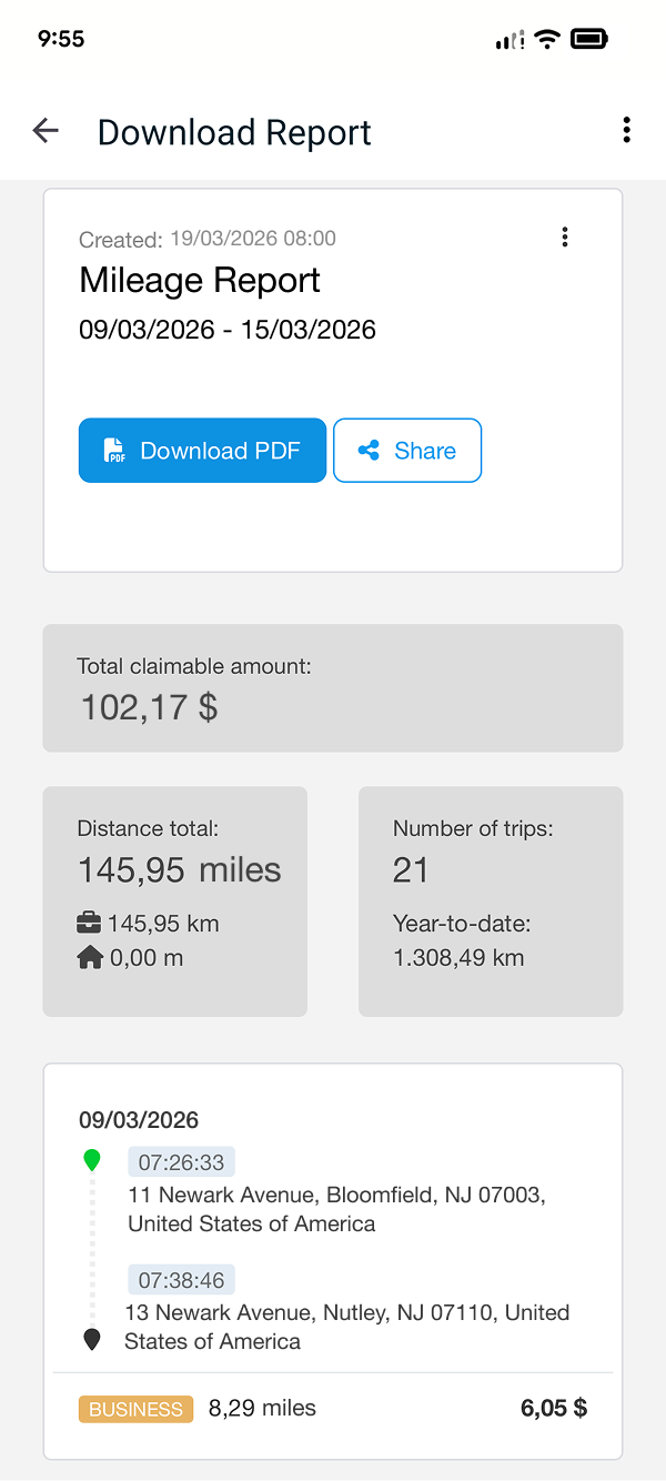 Download reimbursement report in MyCarTracks
