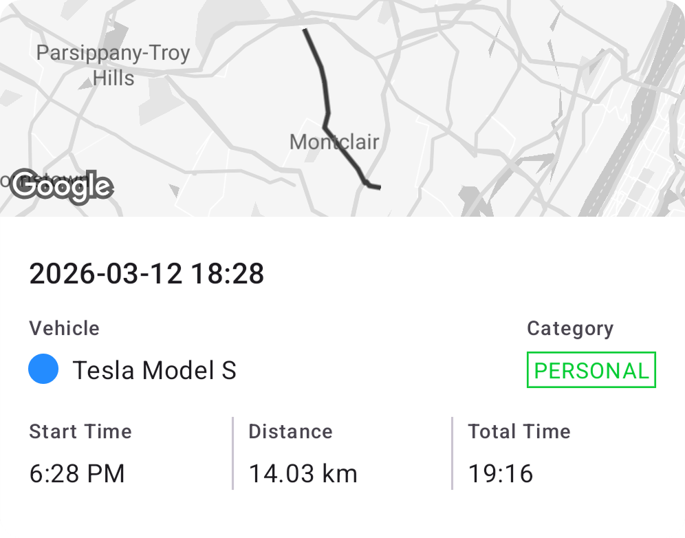 Personal trip classification visible inside the app