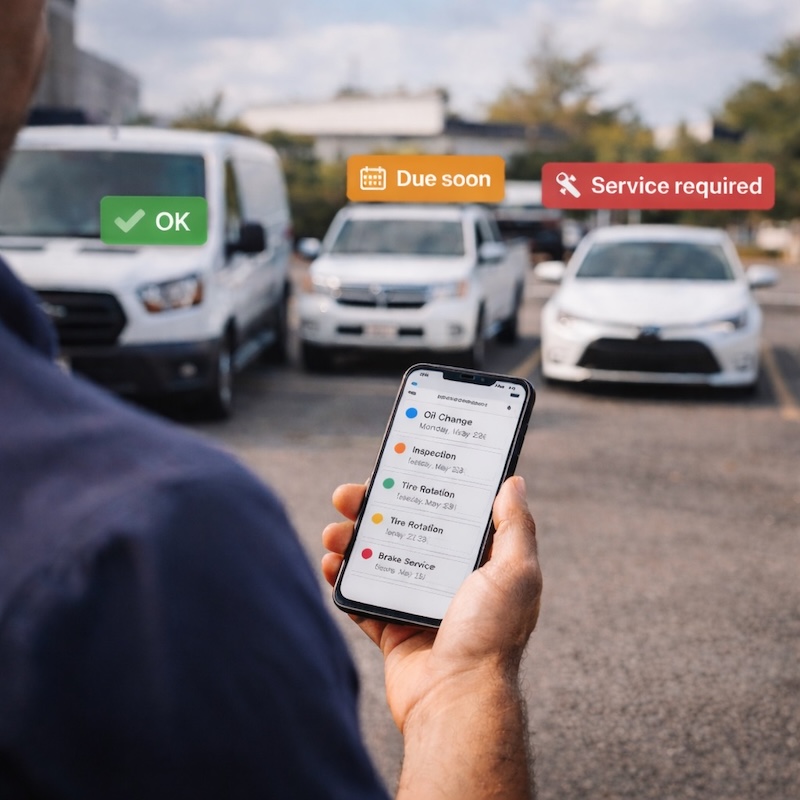 MyCarTracks maintenance scheduling dashboard with service intervals and reminders.