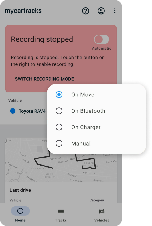 MyCarTracks Automatic drive detection