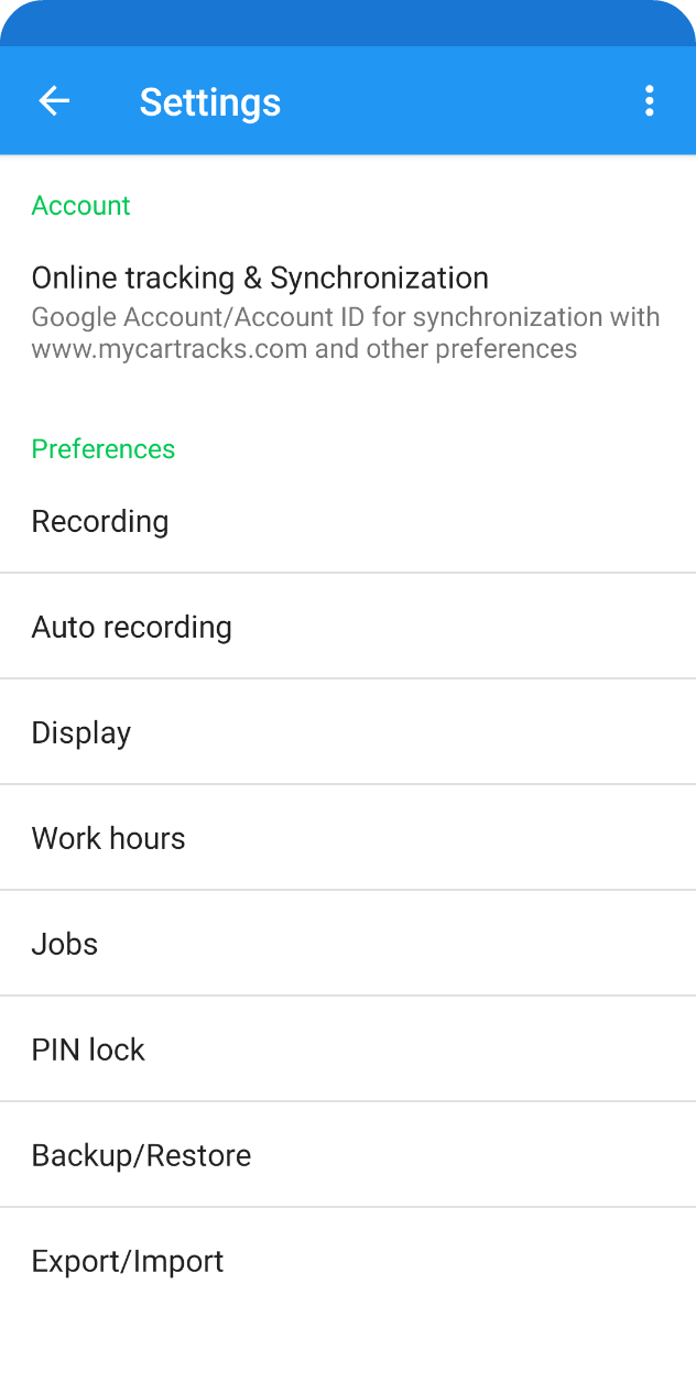 MyCarTracks App Settings