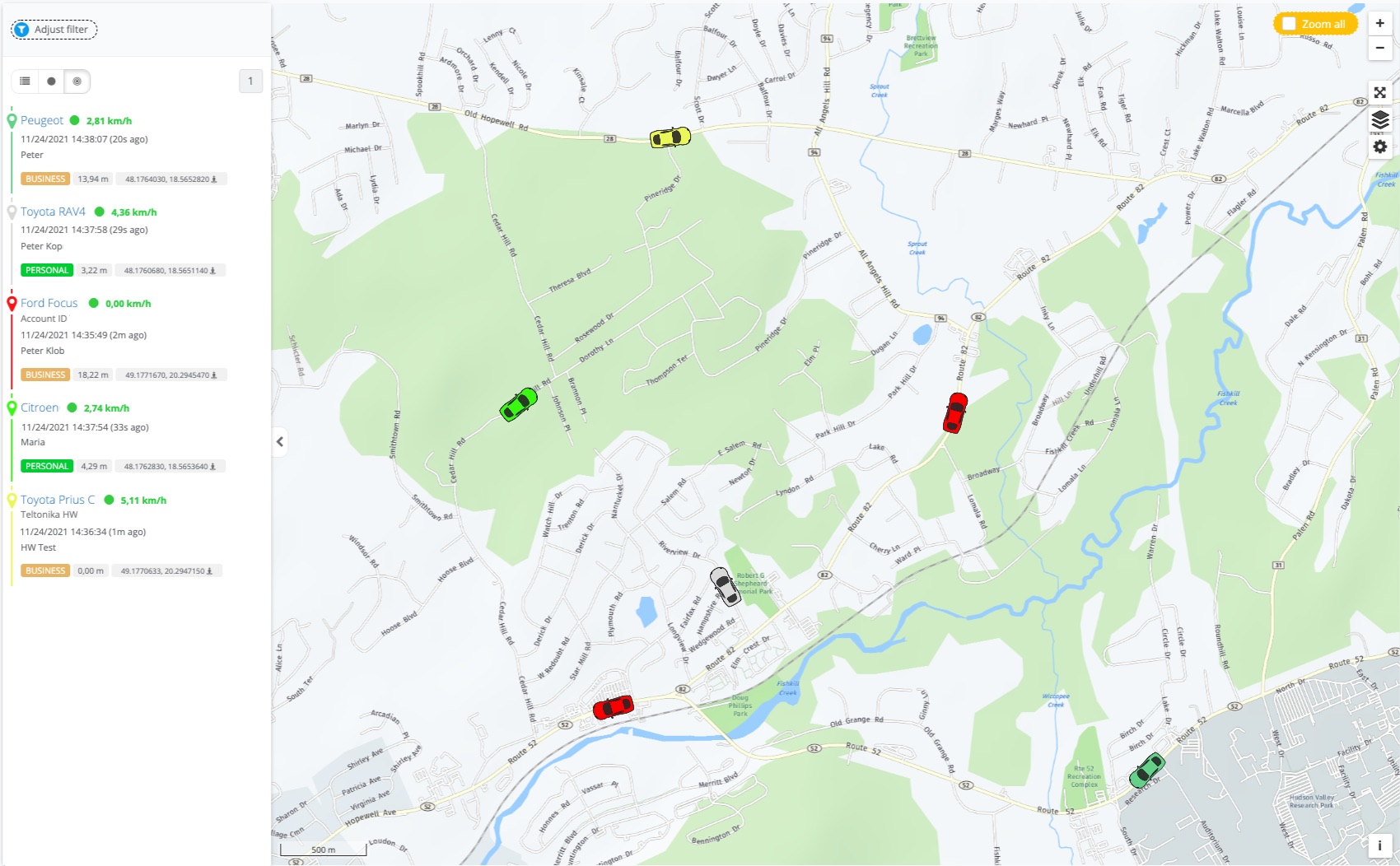 MyCarTracks Real-time positions